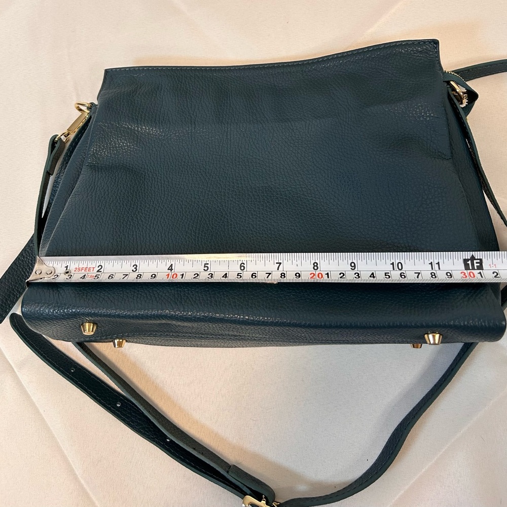 Viola Castellani Italian Genuine Leather Handbag Forest Green Gold Tone Hardware - Picture 10 of 12